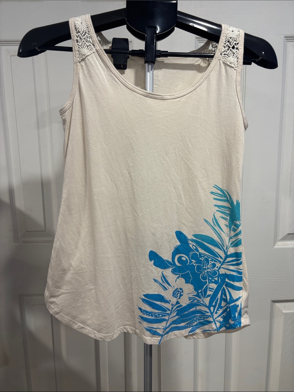 Disney Cream Tank with Blue Stitch Character Print